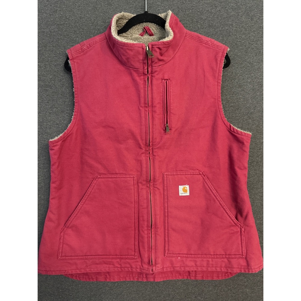 Carhartt large Sandstone Sherpa Lined Vest Pink Canvas outdoor hiking western